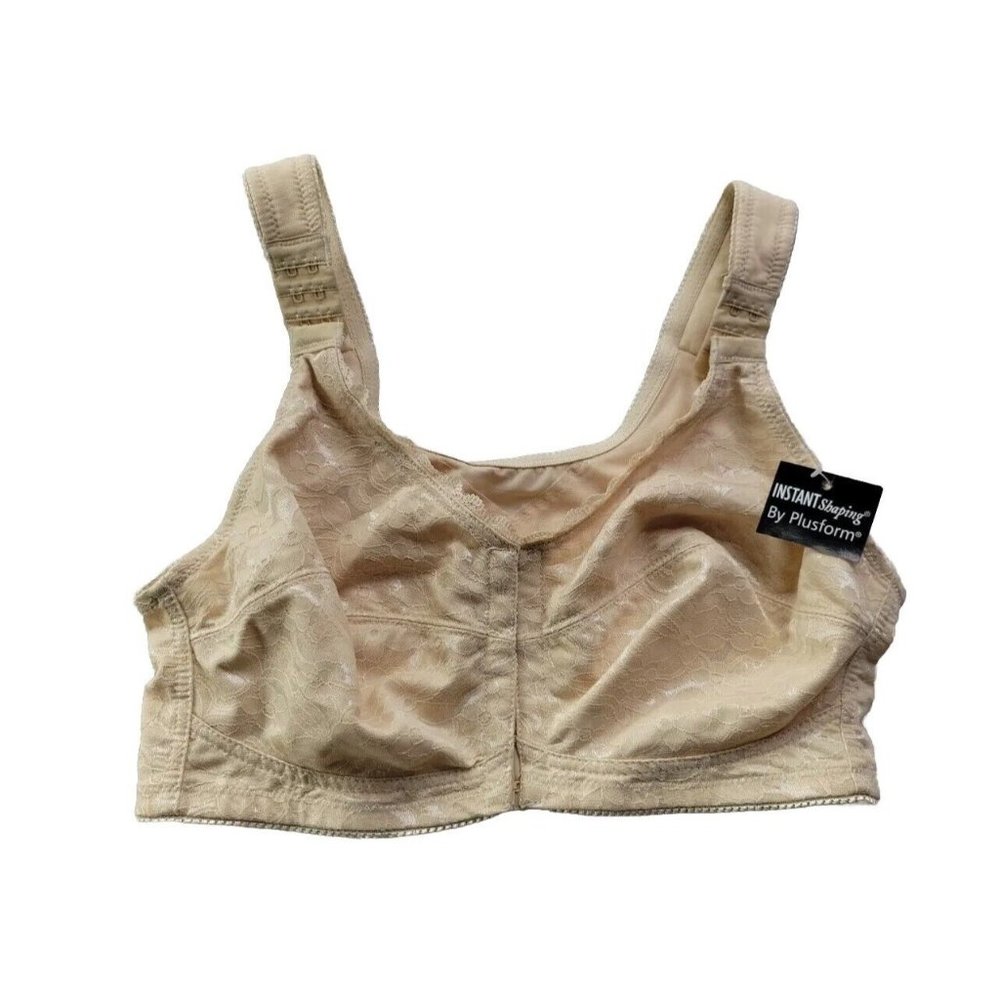 NEW Plusform Instant Shaping Women 36D Nude Bra Wide Straps Back Lined Wireless